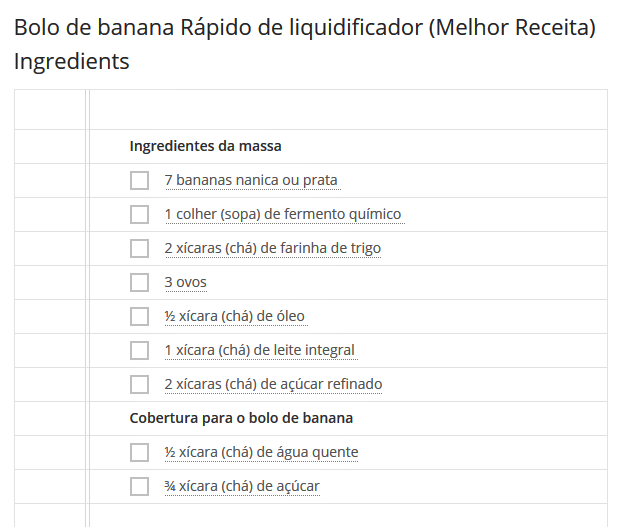 bolo de banana ingredientes