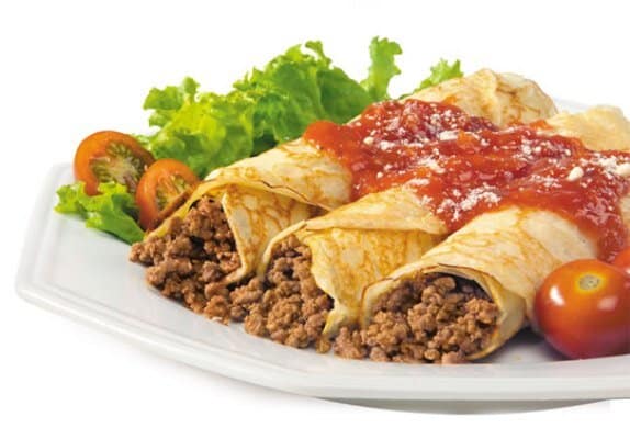 Panquecas recheadas com carne moída. (Foto: Divulgação)