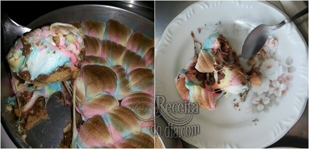 Torta de Marshmallow fica muito delicioso depois de pronta.