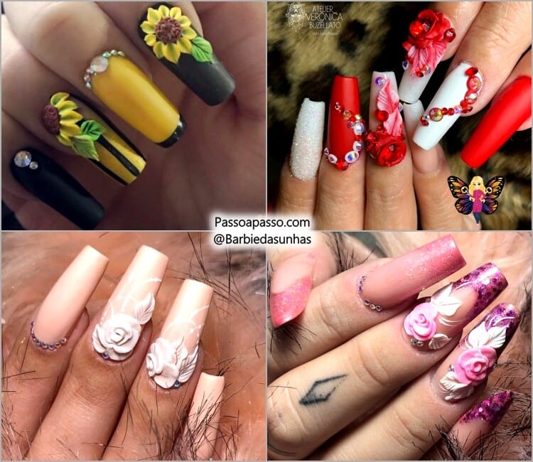 Unhas decoradas 3D em alto relevo