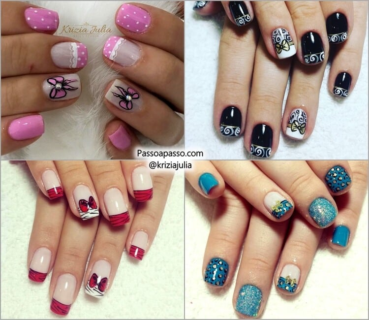 Unhas decoradas com lacinhos